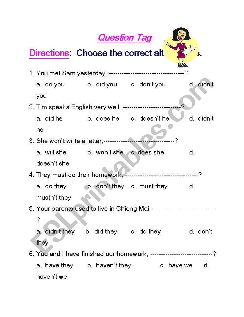 tag question worksheet