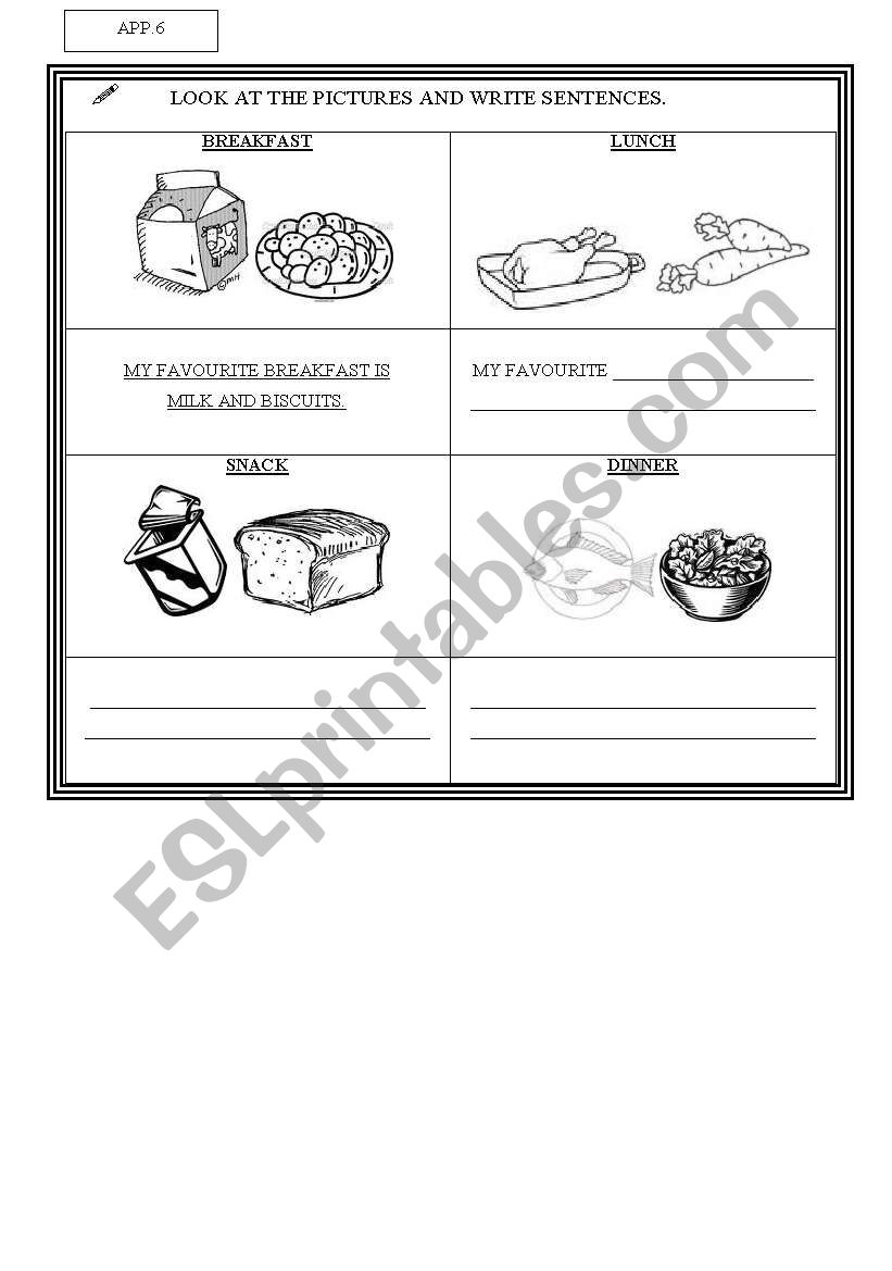 THE FOUR MEALS OF THE DAY worksheet
