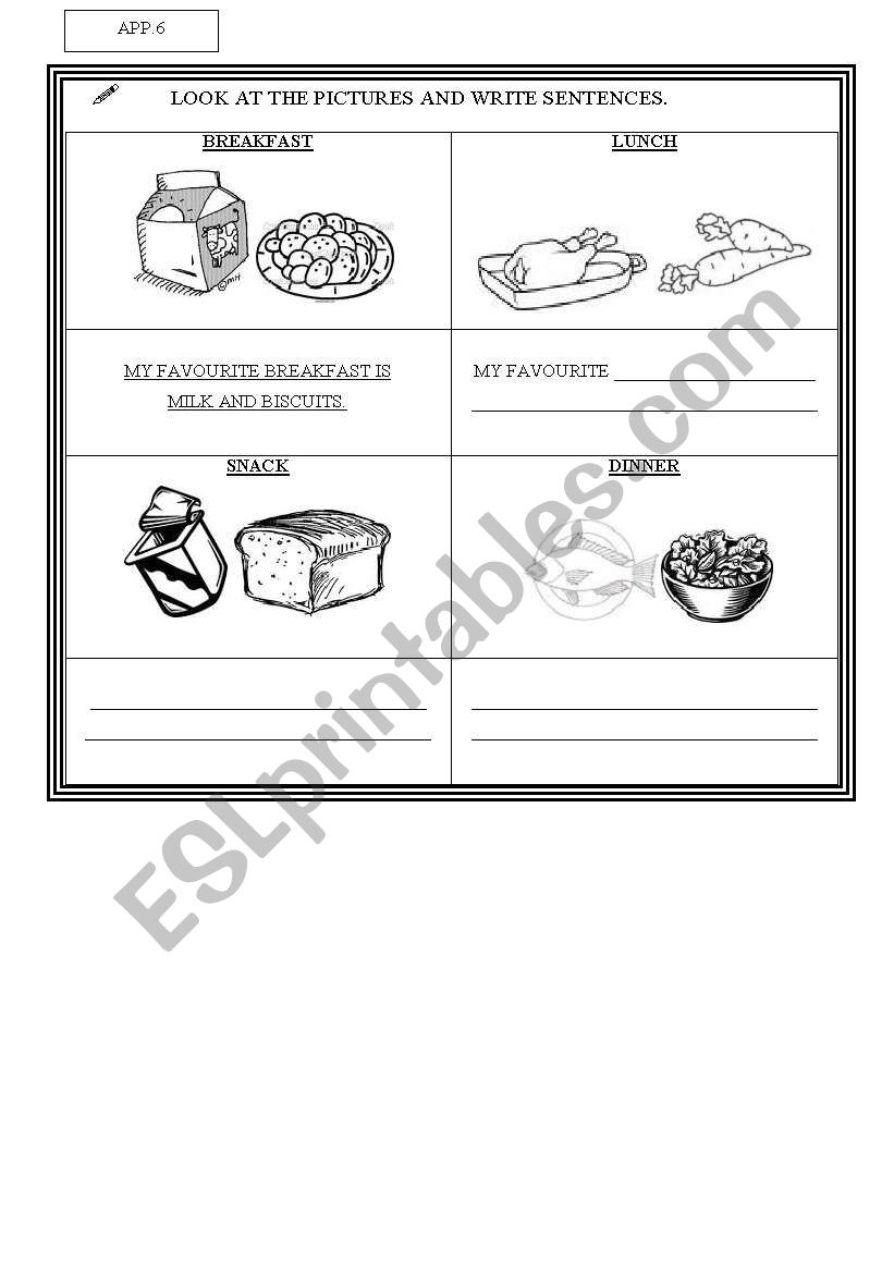 English Worksheets THE FOUR MEALS OF THE DAY