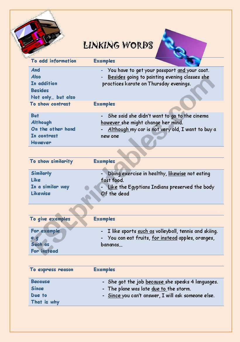 Linking words worksheet