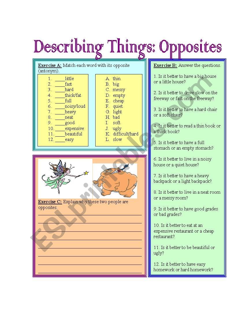 Describing Things: Opposites worksheet