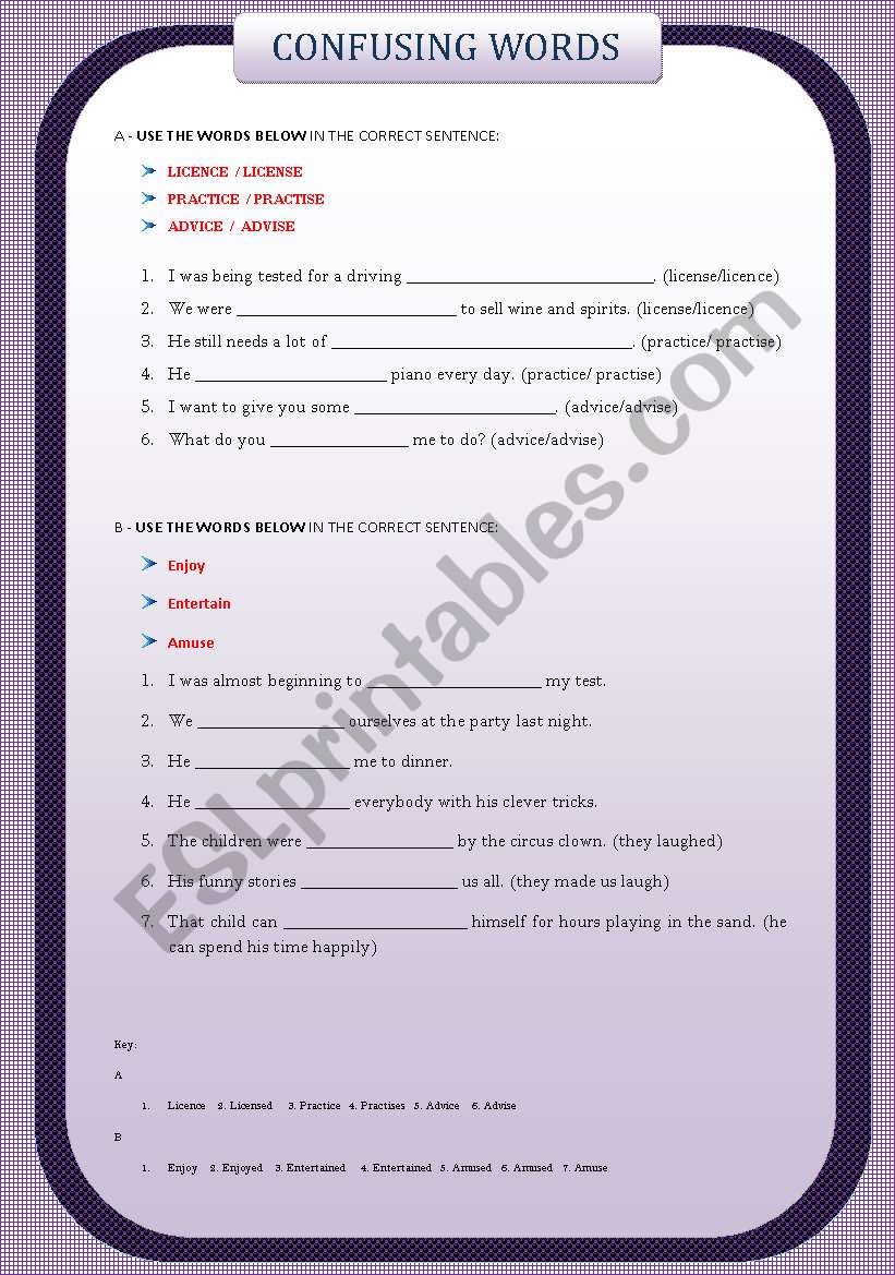 CONFUSING WORDS worksheet