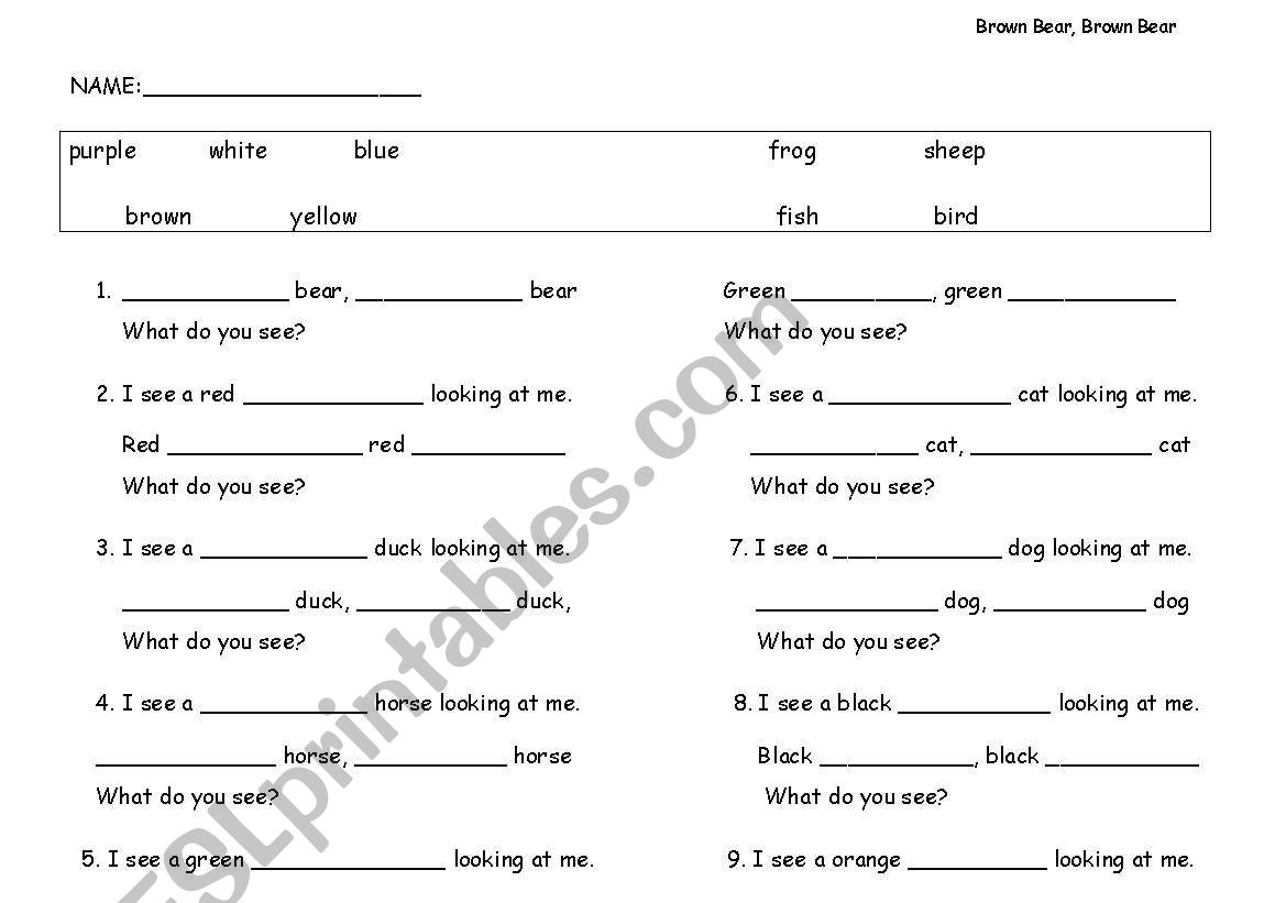 Brown bear, Brown bear worksheet