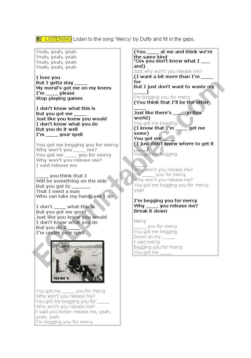 Mercy by Duffy worksheet