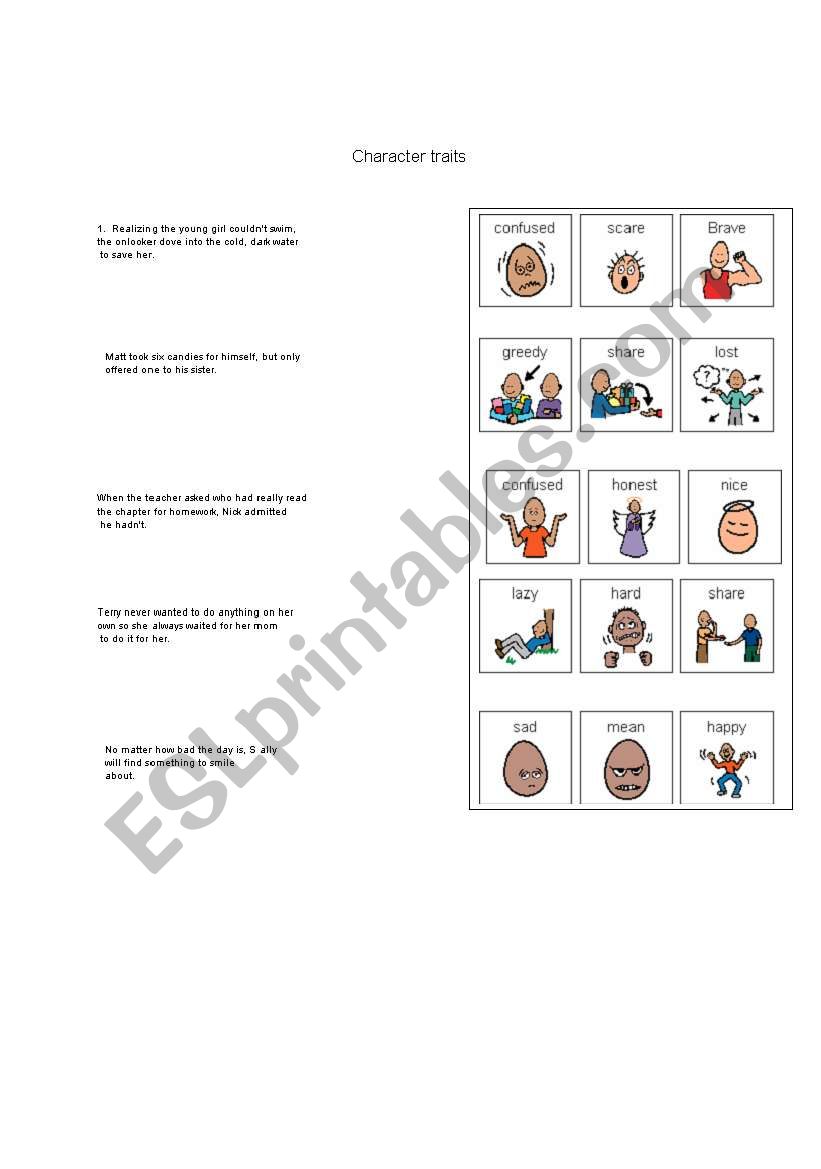 Character Traits worksheet