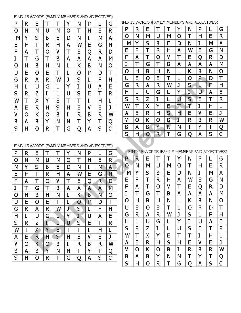 WORDSEARCH FAMILY AND ADJECTIVES