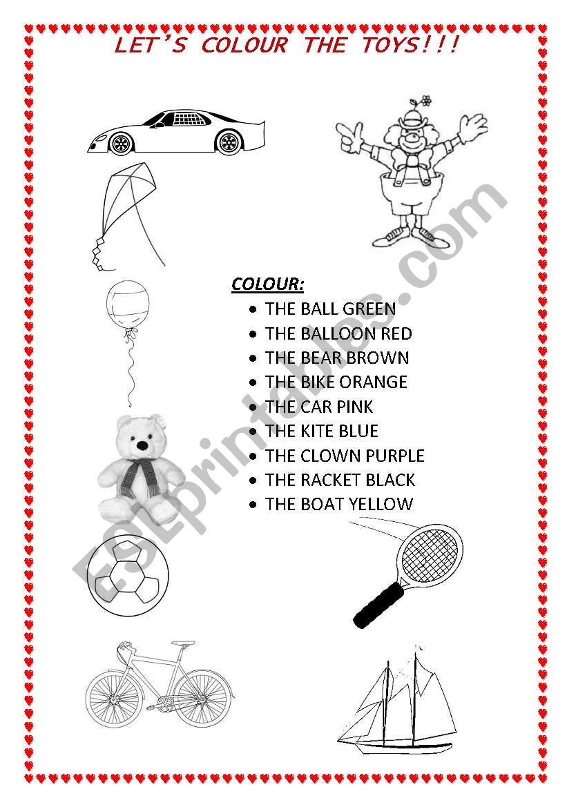 Read and colour the toys worksheet