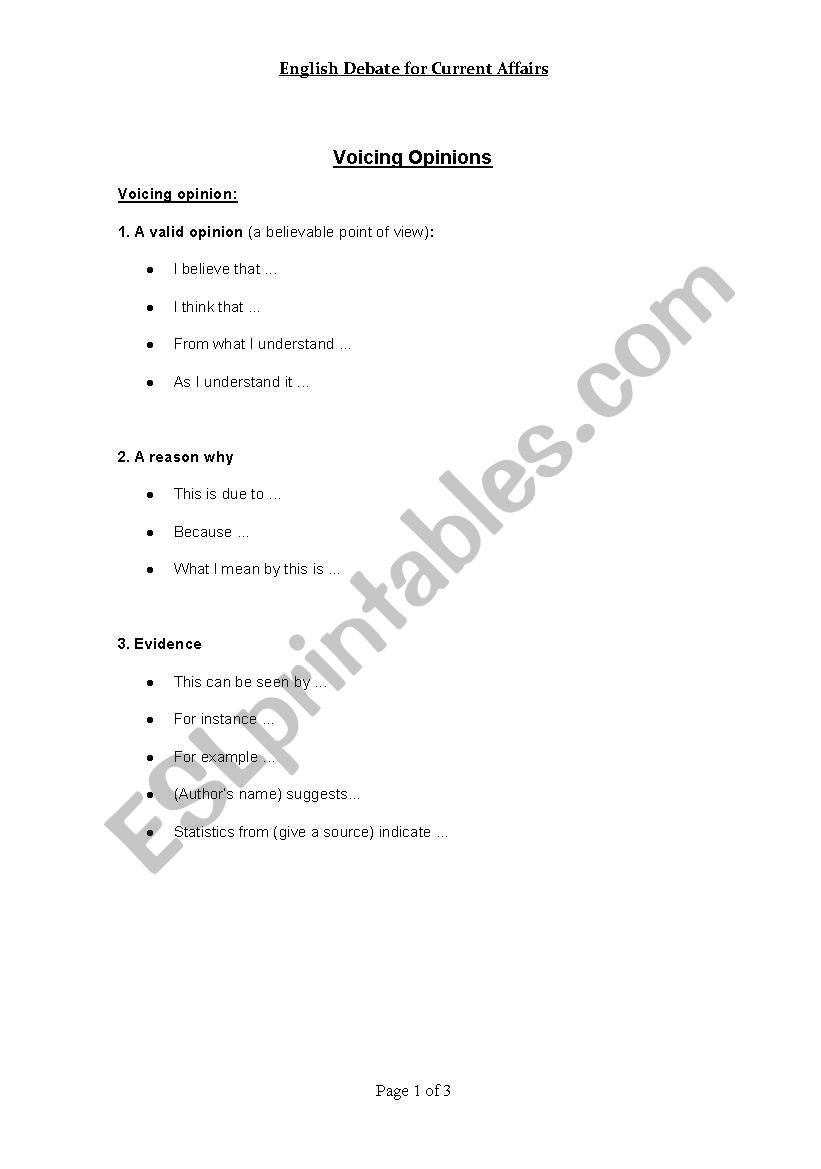 Voicing Opinions worksheet