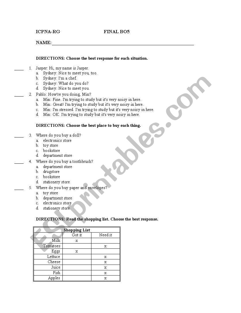 Quiz worksheet