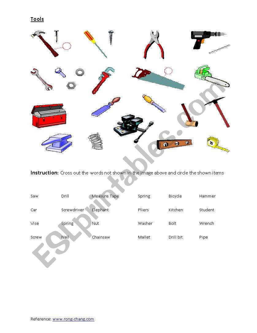 Tools Worksheet worksheet