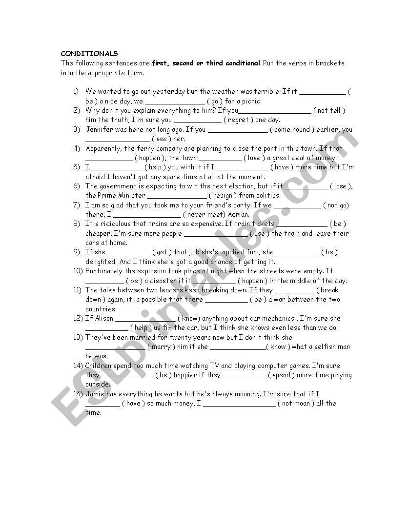 mixed conditionals worksheet