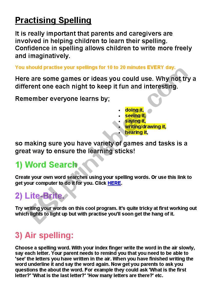 Spelling lesson ideas - 5 pages of ideas!