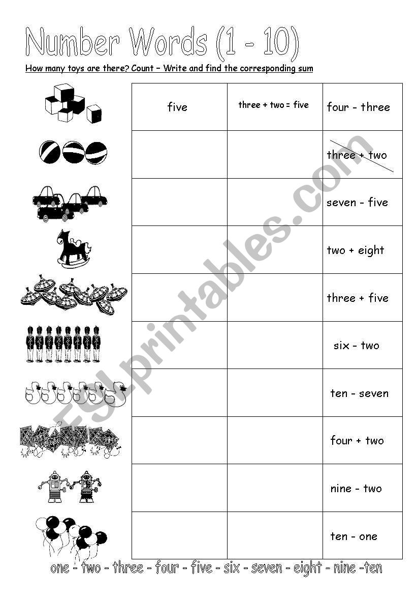 Number Words (1-10) worksheet