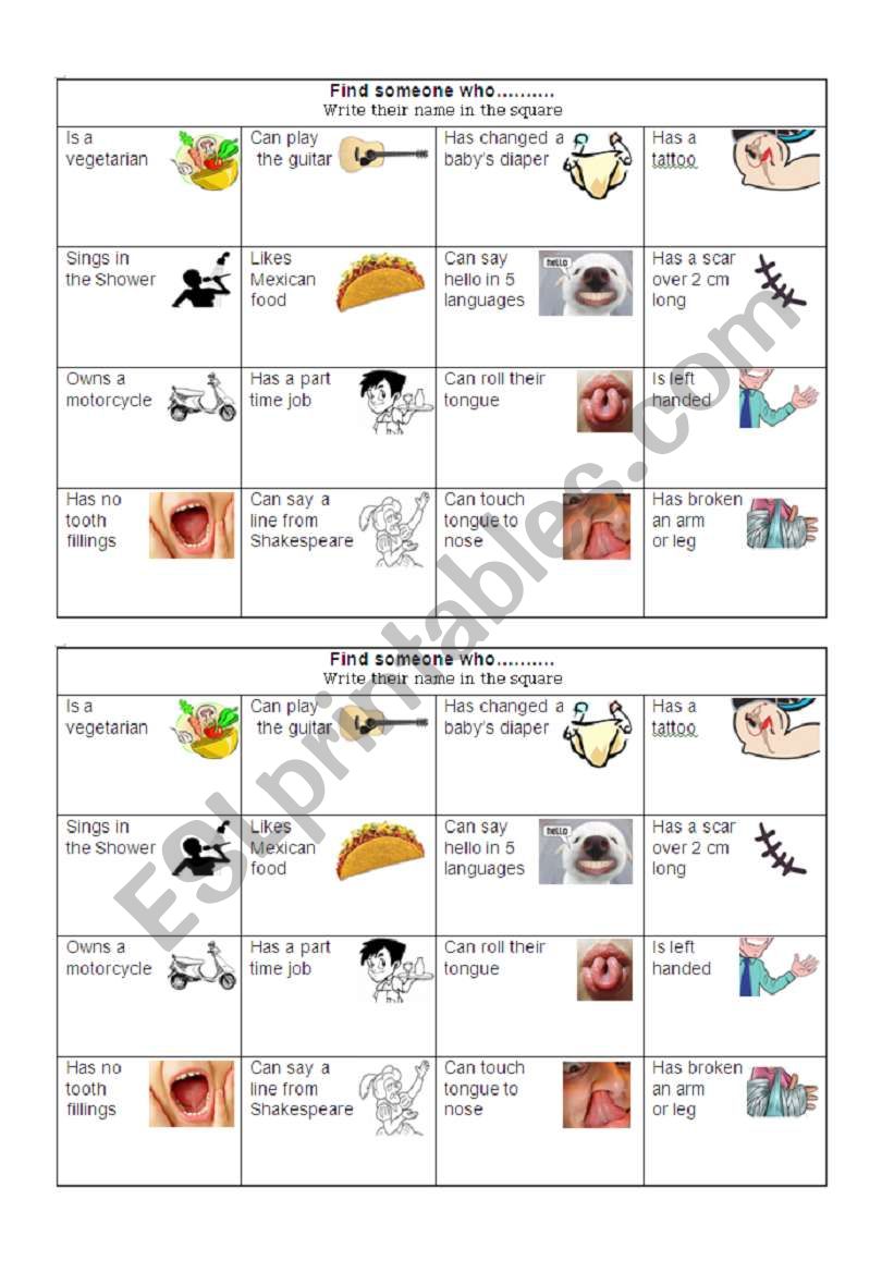 Human Bingo worksheet