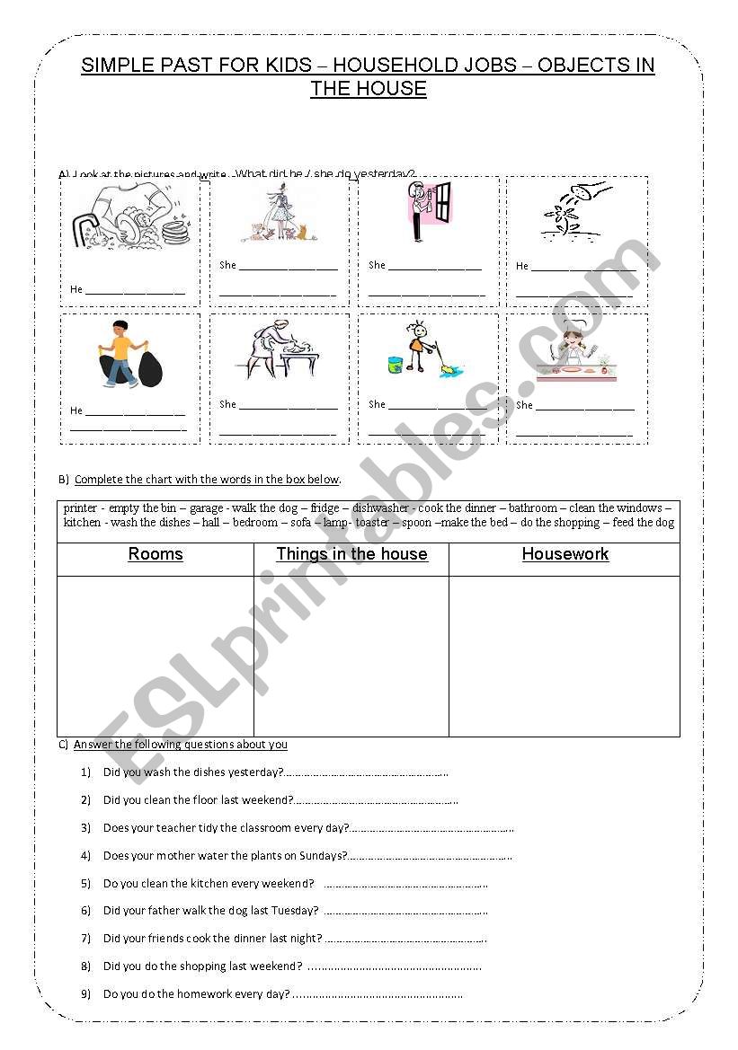 SIMPLE PAST - HOUSEHOLD JOBS worksheet