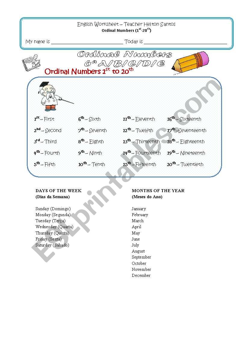 Ordinal Numbers worksheet