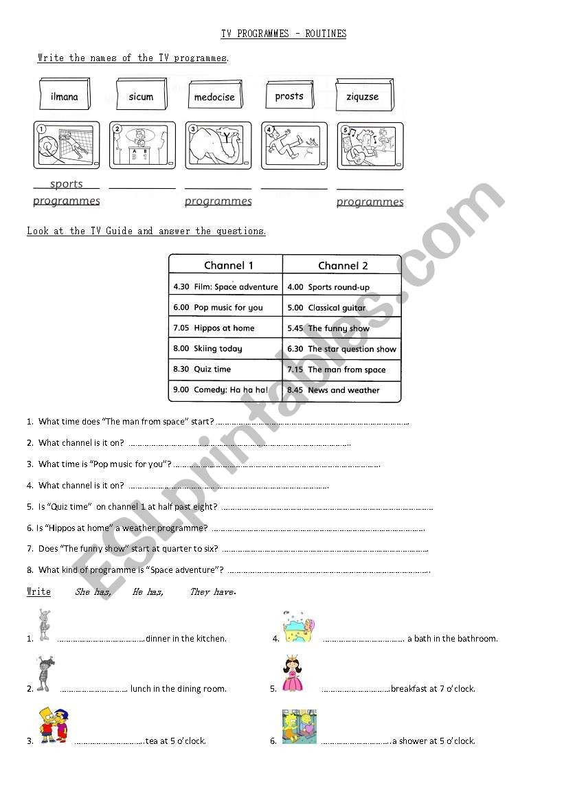 TV programmes and routines worksheet