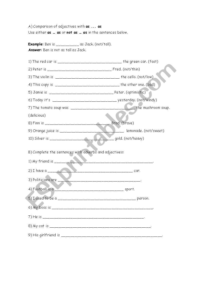 Adjectives and adverbs worksheet