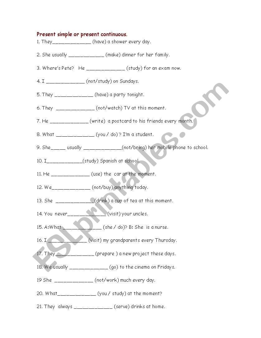 PRESENT SIMPLE OR CONTINUOUS abc