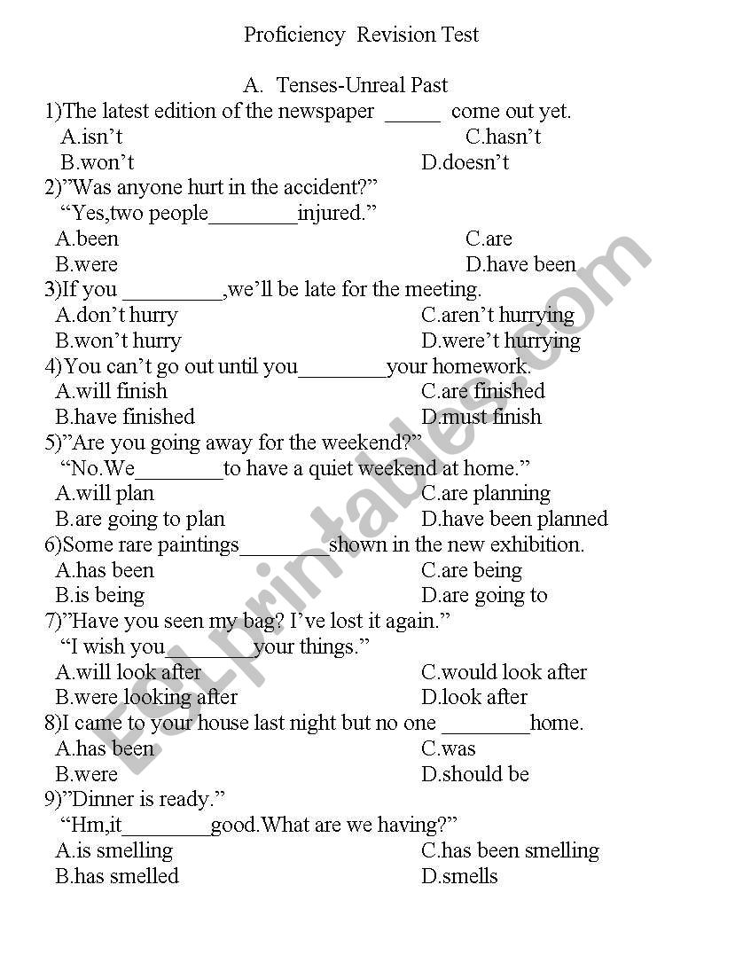 MCQ quiz with tenses for advanced learners