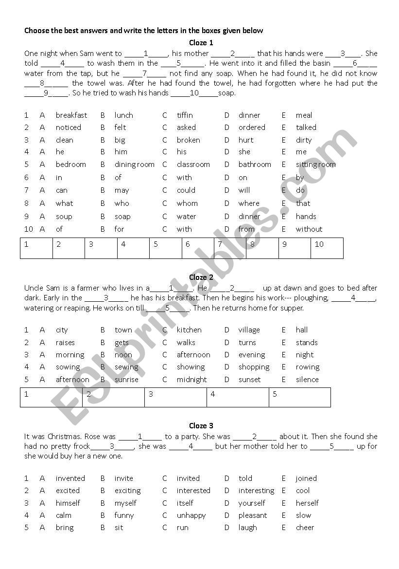 cloze  worksheet