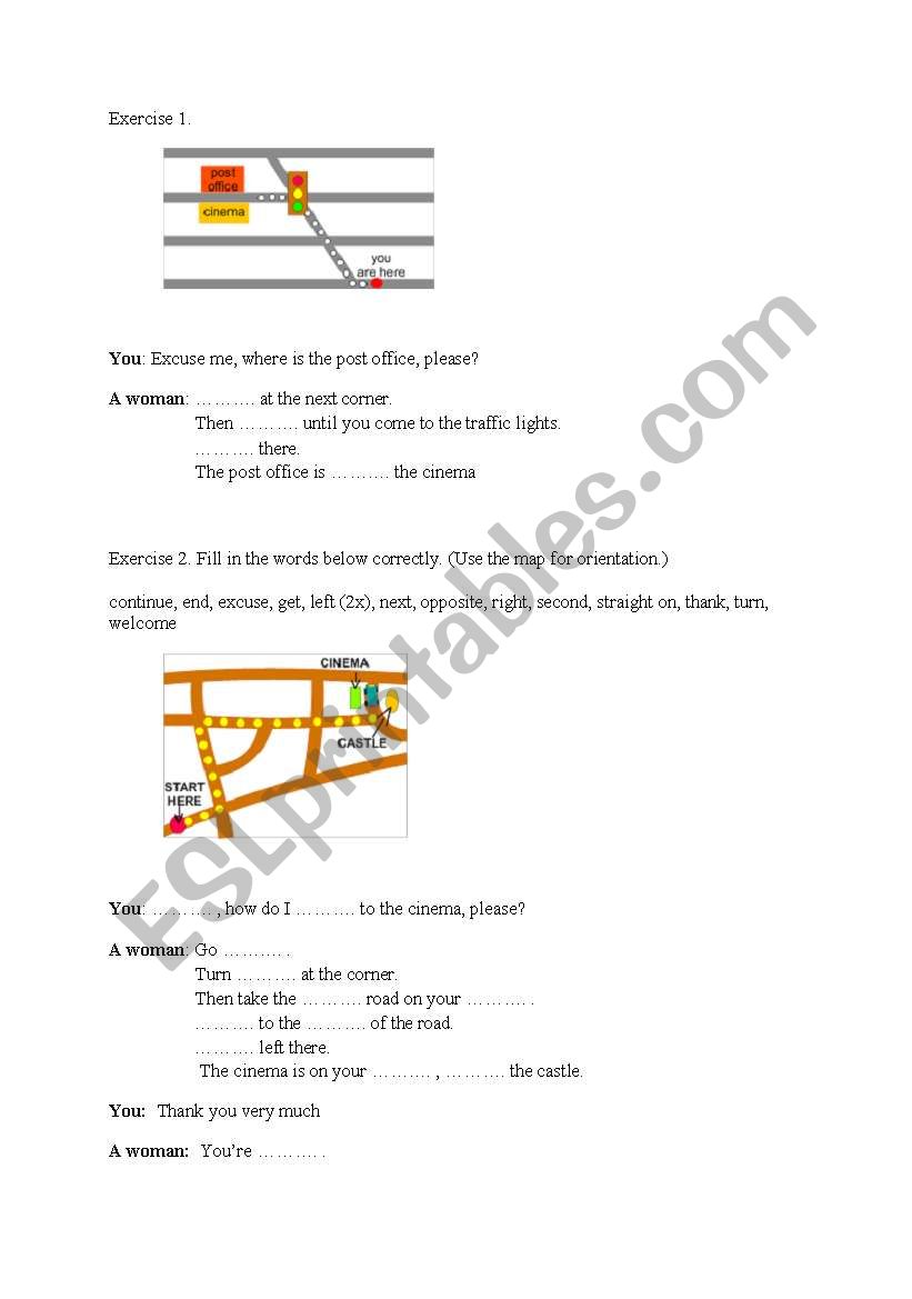 asking & giving directions worksheet