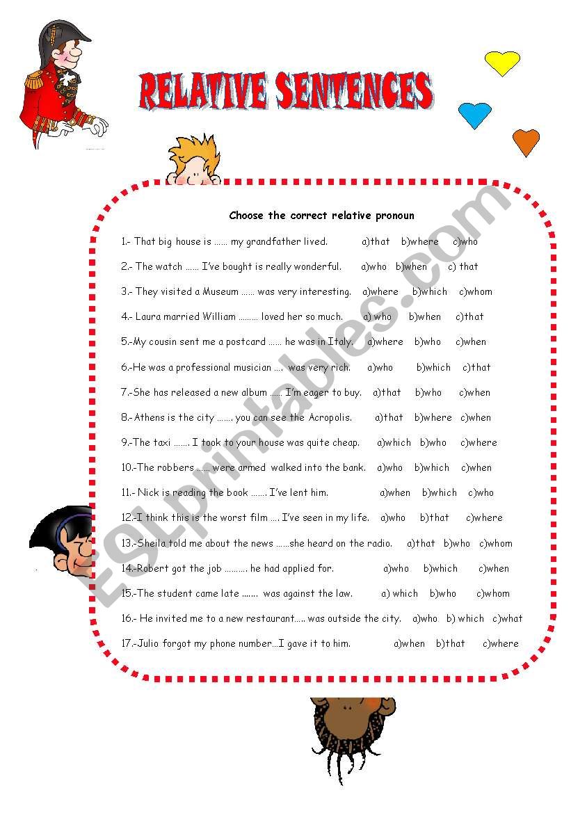 RELATIVE SENTENCES worksheet