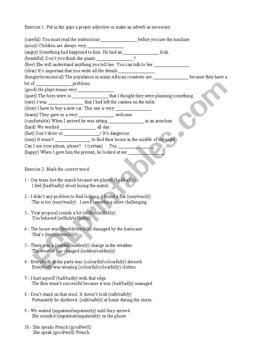 adjective or adverb - exercises