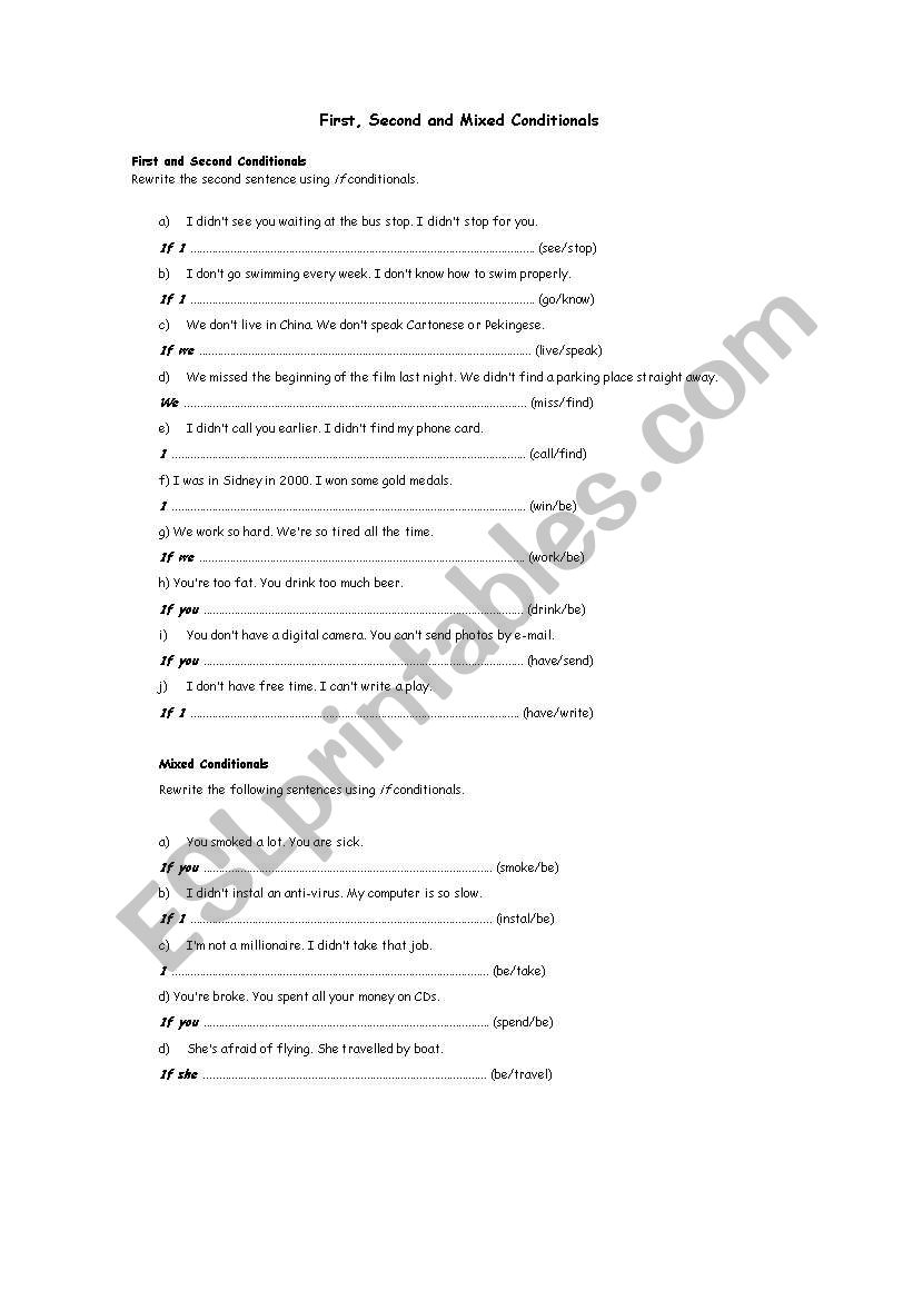 Mixed conditionals  worksheet