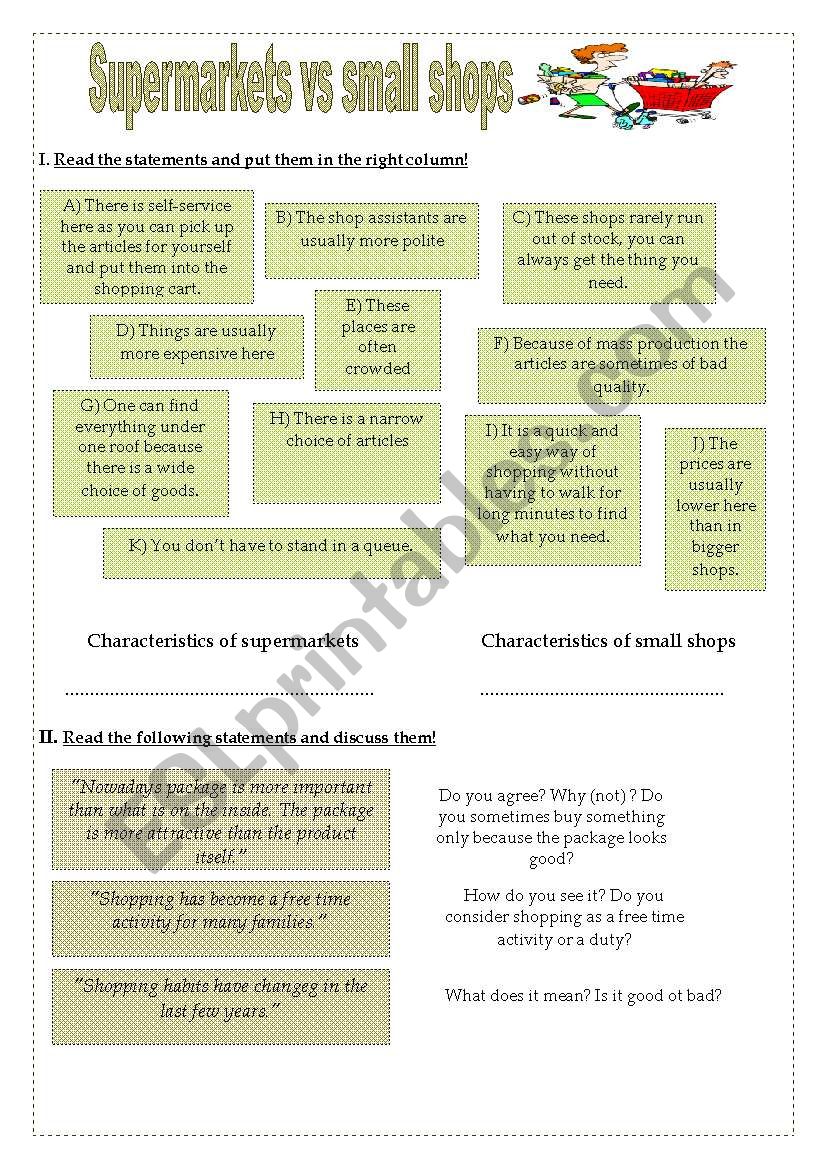 Shopping: Supermarkets vs small shops - Speaking