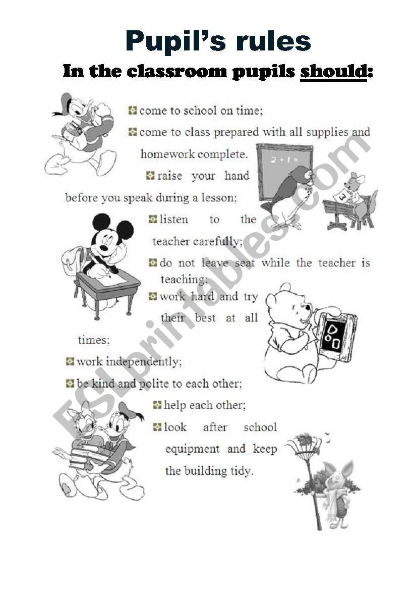 rules for pupils at the classroom Disney