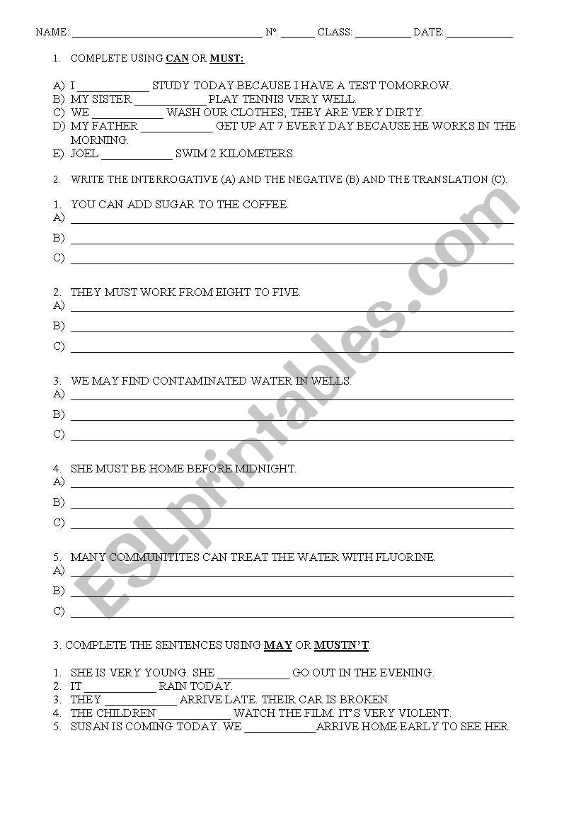 Modals worksheet
