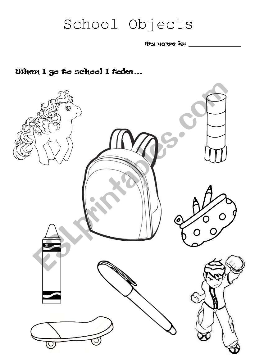 school objects worksheet