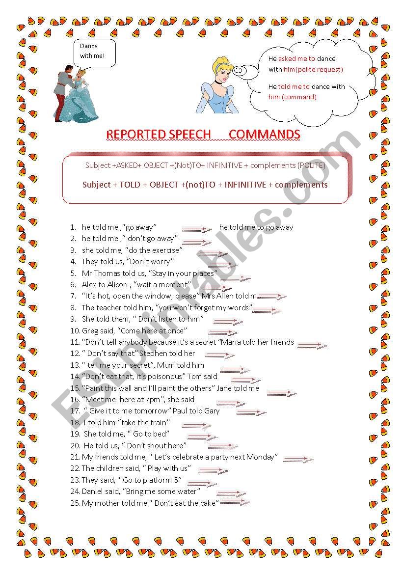 reported speech: commands worksheet