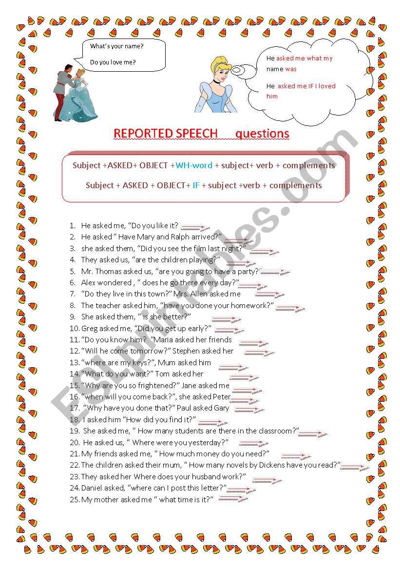 Reported speech: QUESTIONS worksheet