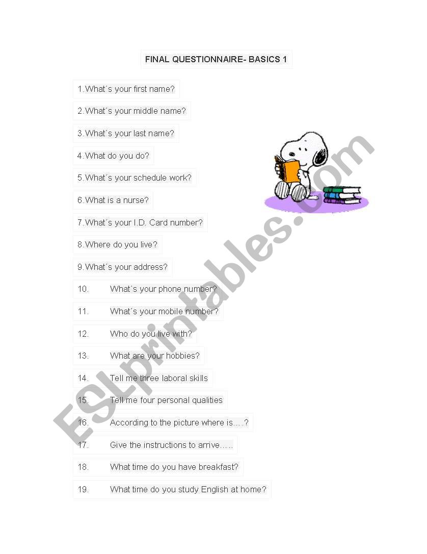 INTERVIEW - BASICS1 worksheet