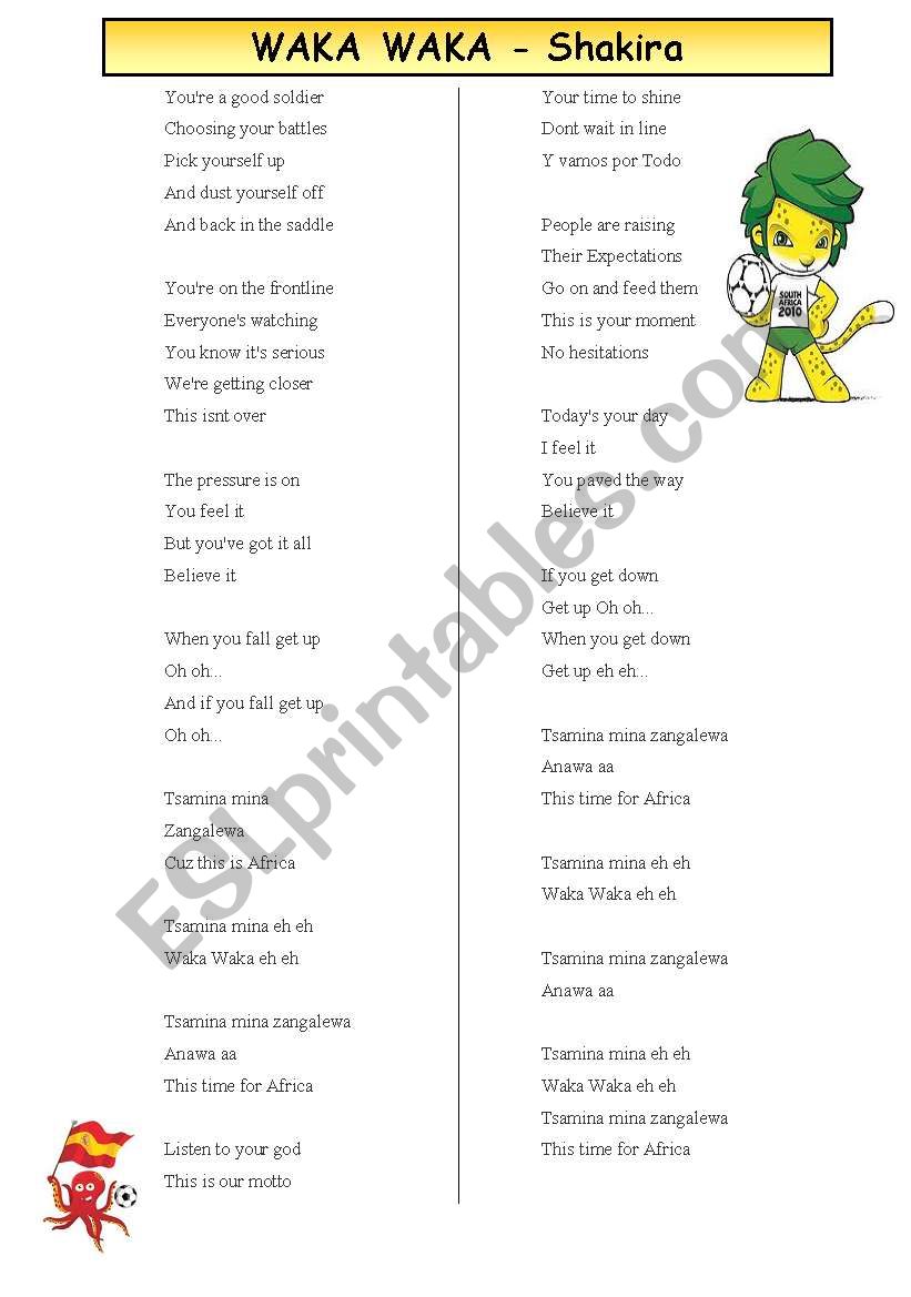 Waka Waka worksheet