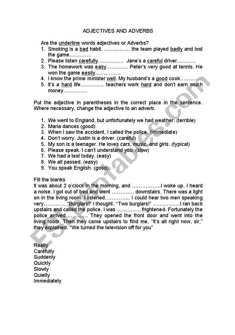 ADJECTIVES AND ADVERBS worksheet