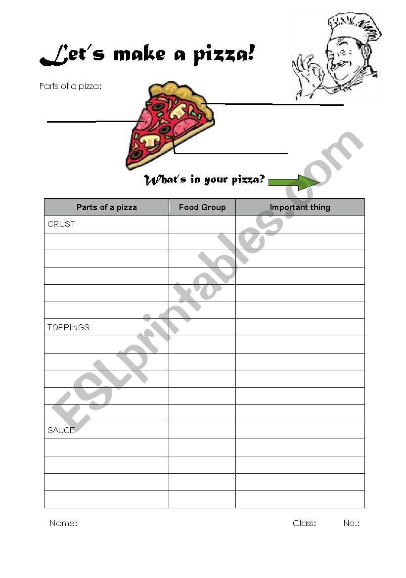 Pizza Cooking worksheet
