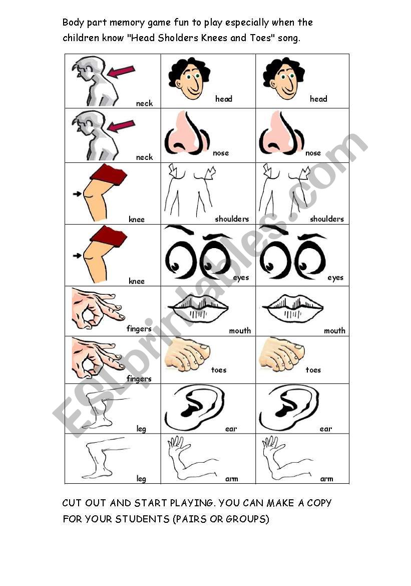 Body Parts Memory Game- picture + word