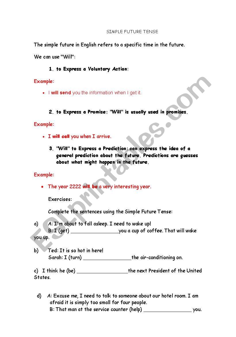 The Simple Future Tense worksheet