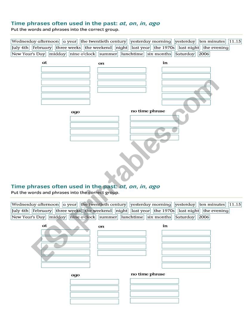 Time expressions Simple past worksheet