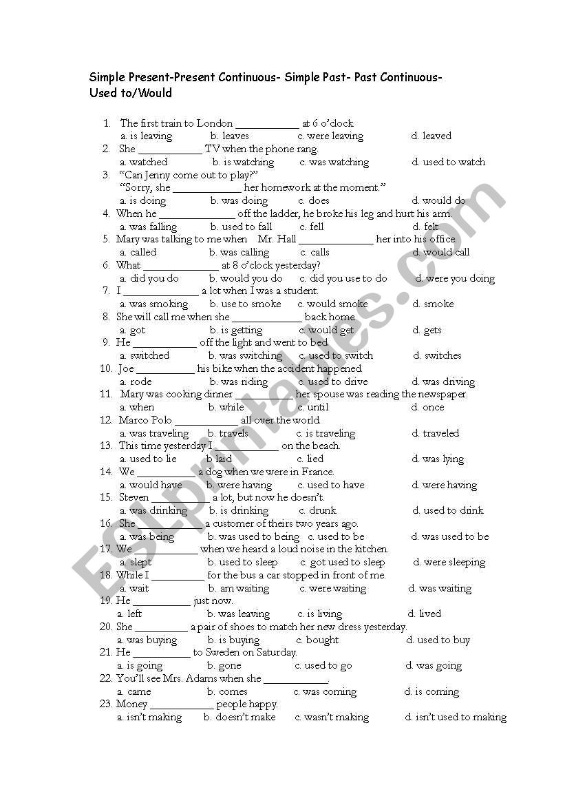 Present and Past Tenses worksheet