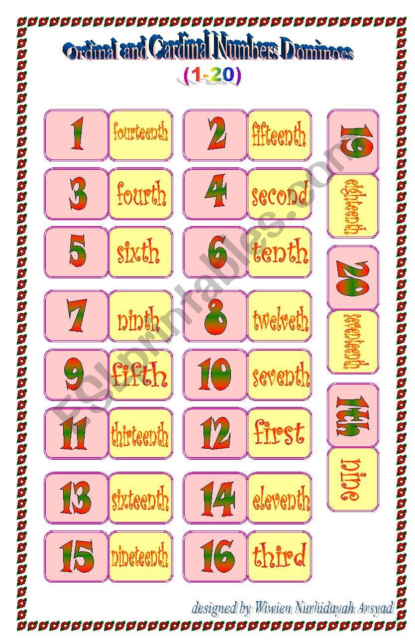 Ordinal and Cardinal Numbers Dominoes