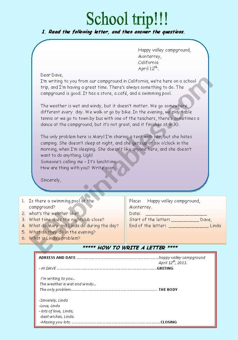 School trip!!! worksheet