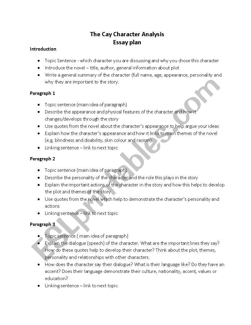 The Cay - Character Analysis Essay Plan