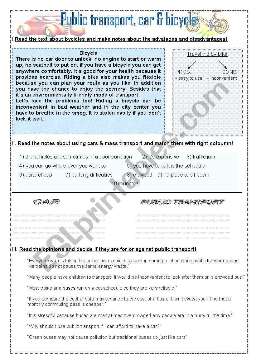 Public transport - Car pros and cons - Speaking