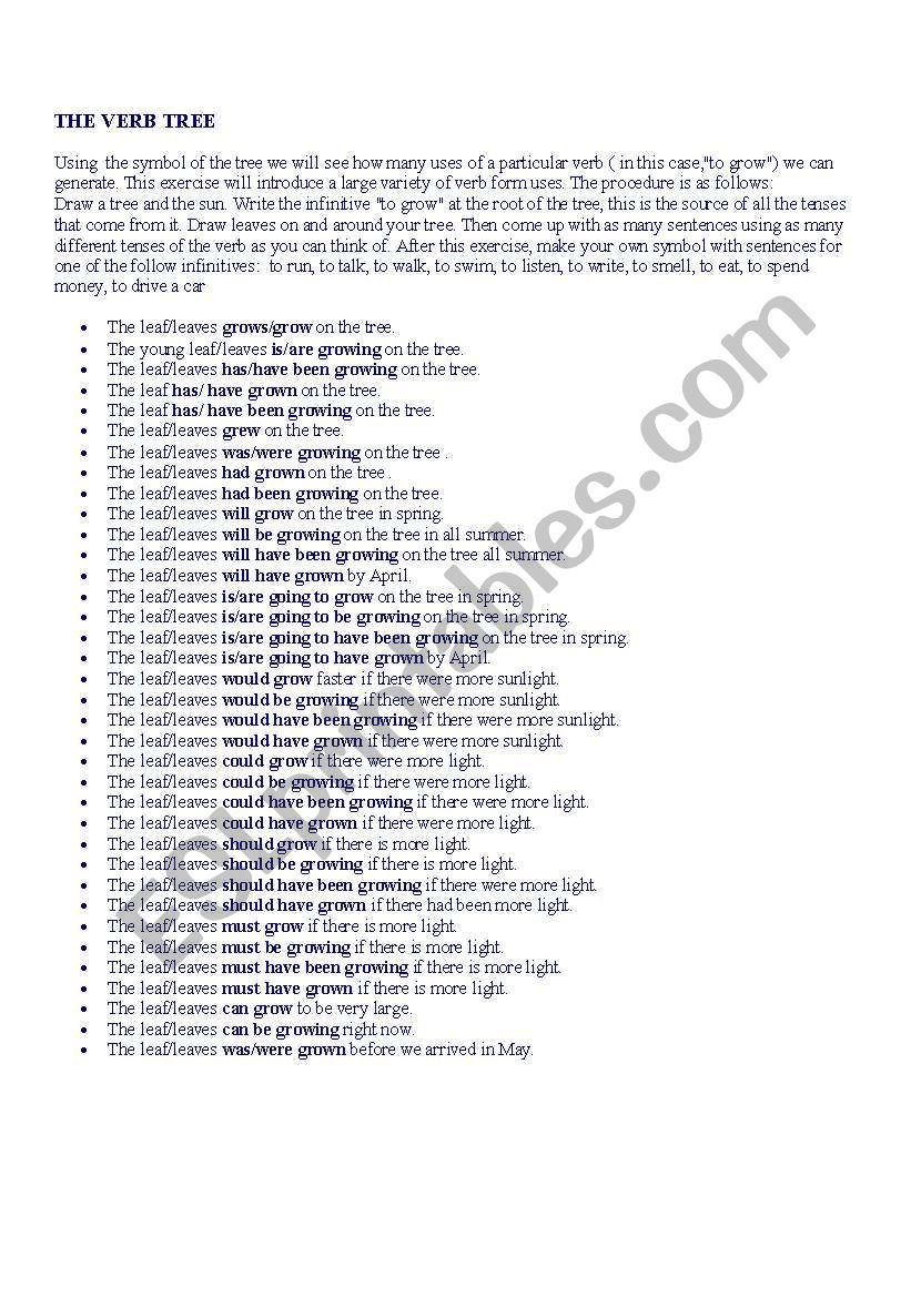 The Verb Tree worksheet