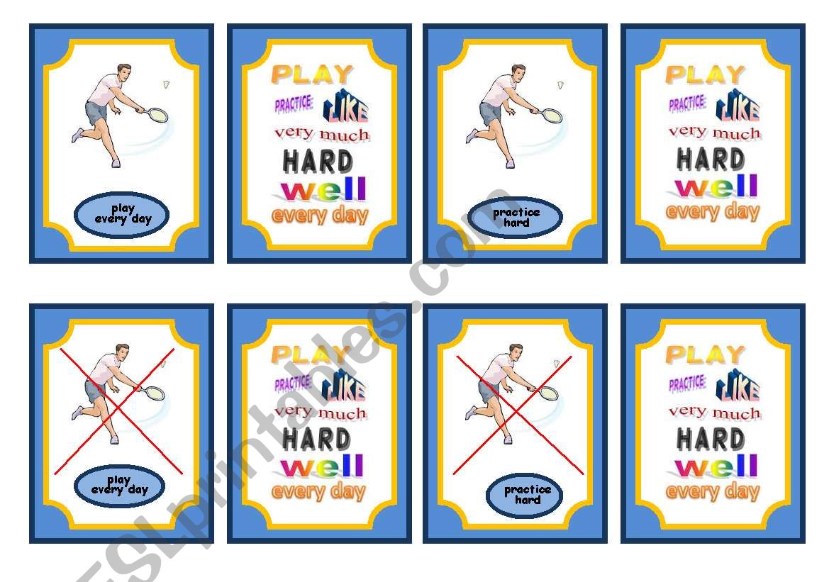 Sports-Simple present and adverb game cards-set 1of 5 badminton