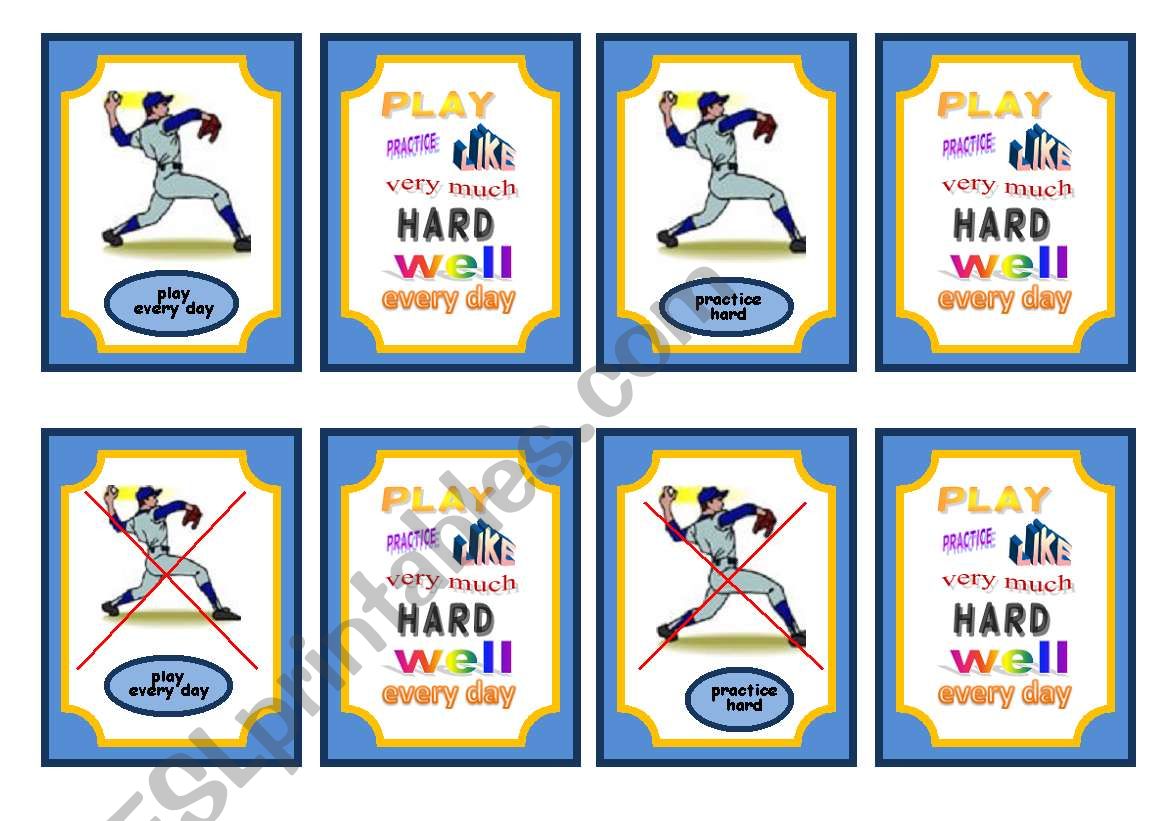 Sports-Simple present and adverb game cards-set 2 of 5 baseball